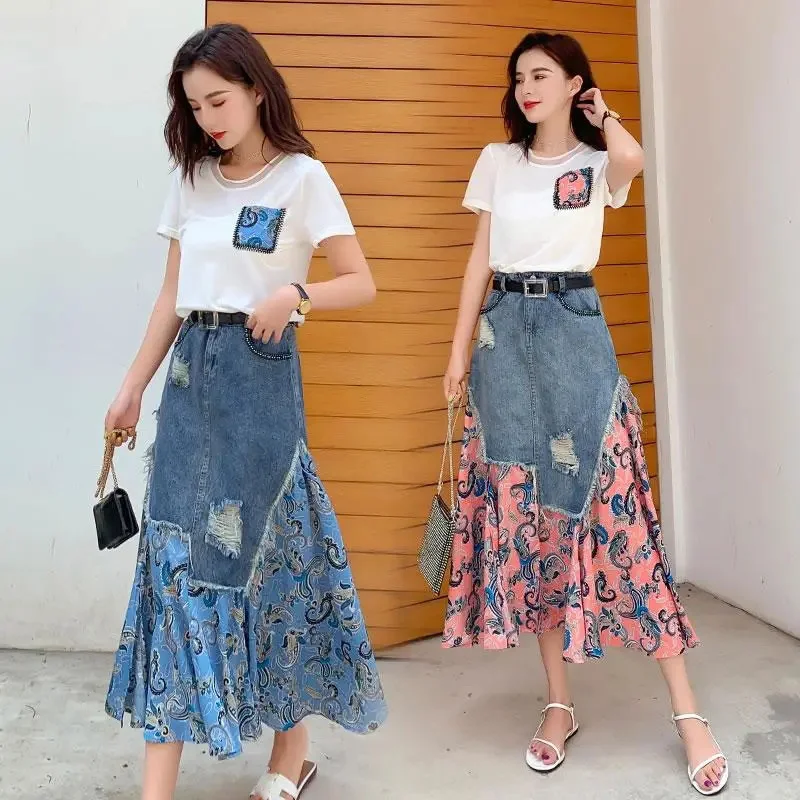 Denim Skirt Midi Vintage - Summer High Waist Long Skirts Woman
