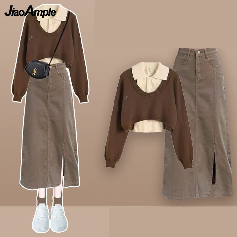 Denim Skirt Midi Vintage - Women Spring Autumn New Vintage Knit
