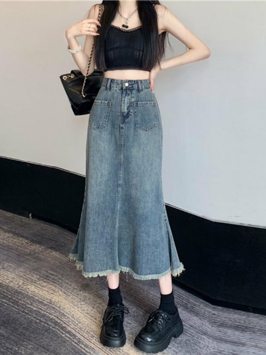 Denim Skirt Midi Vintage - High Waist A-Line Midi Skirt Women's