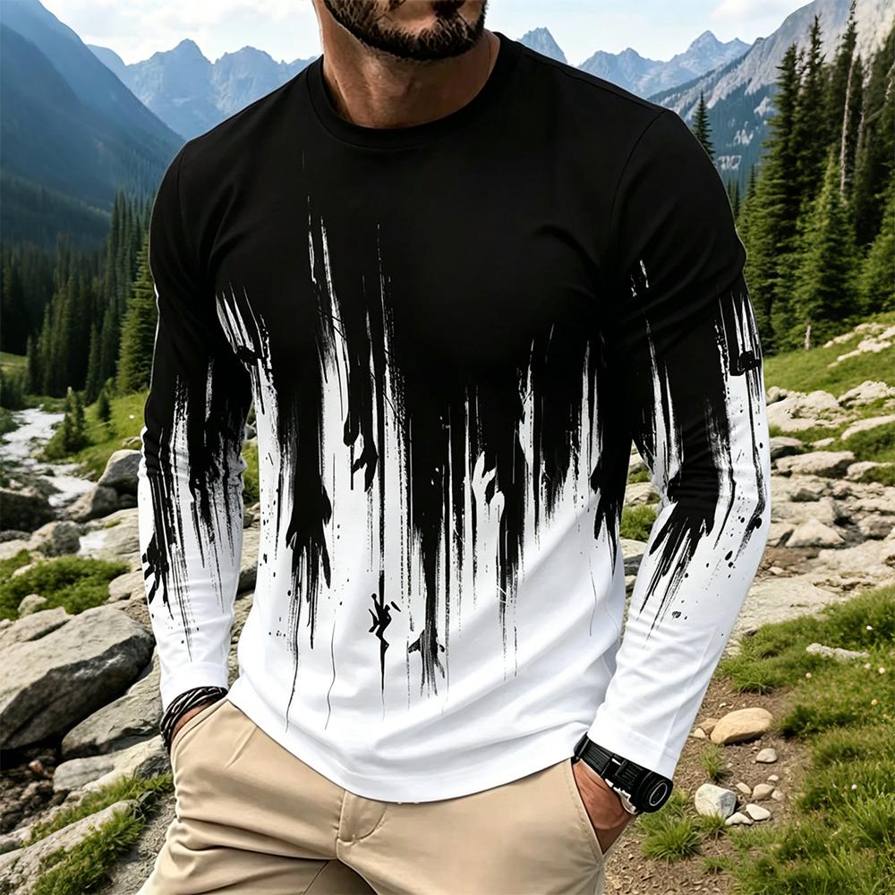Vintage Fashion - Men's Gradient Ink Splash Long Sleeve