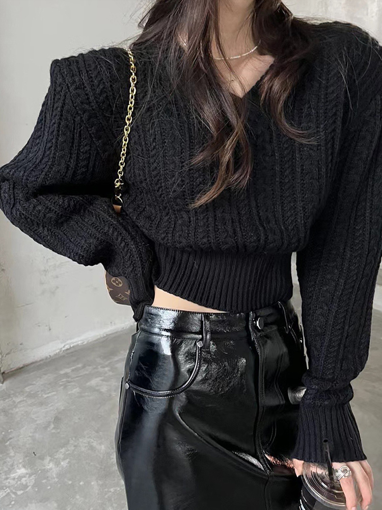 V Neck Short Sweater Women Kor - Vintage Fashion Old Money 评论和价格