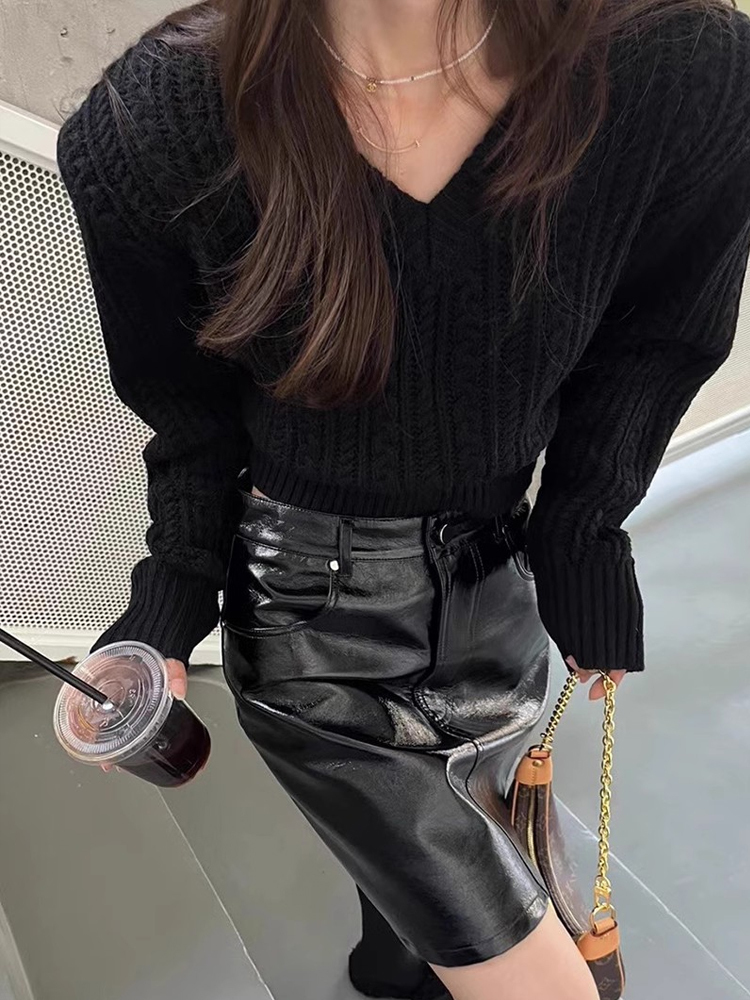 V Neck Short Sweater Women Kor - Vintage Fashion Old Money 评论和价格