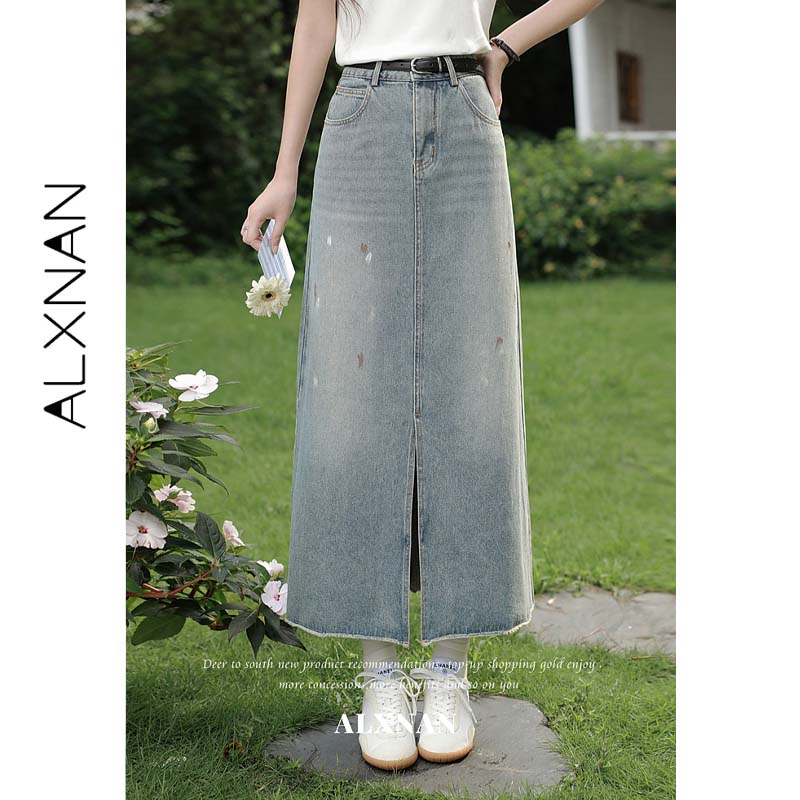 ALXNAN Women Vintage Denim Blu - Denim Skirt Midi Vintage 评论和价格