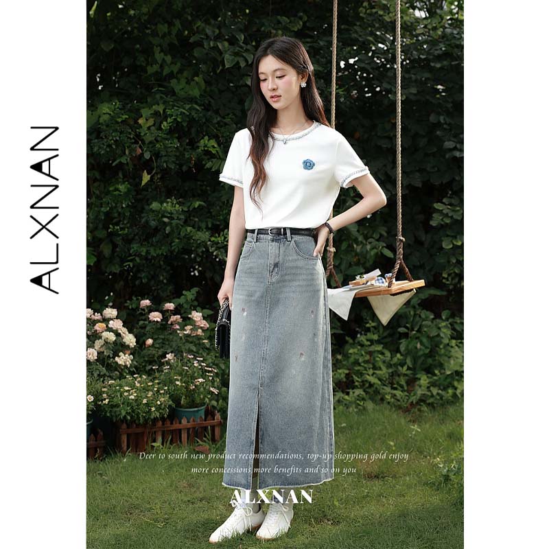 ALXNAN Women Vintage Denim Blu - Denim Skirt Midi Vintage 评论和价格