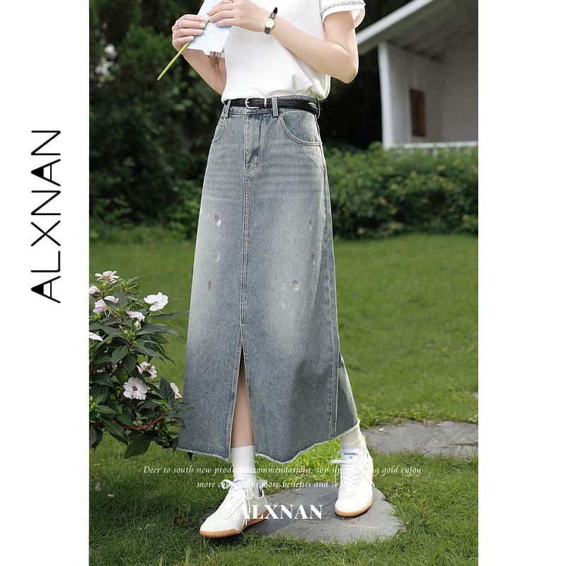 ALXNAN Women Vintage Denim Blu - Denim Skirt Midi Vintage 评论和价格