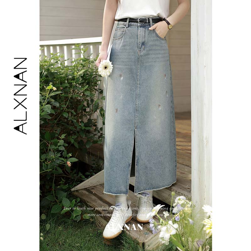 ALXNAN Women Vintage Denim Blu - Denim Skirt Midi Vintage 评论和价格