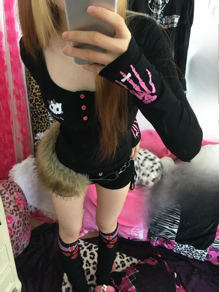 Y2K Vintage Cartoon Print T-Sh - Vintage Fashion 评论和价格