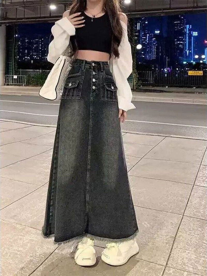 High Waist A-Line Midi Denim S - Denim Skirt Midi Vintage 评论和价格