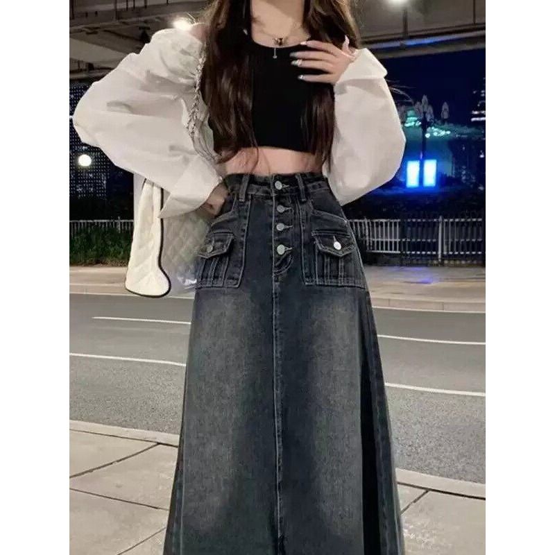 High Waist A-Line Midi Denim S - Denim Skirt Midi Vintage 评论和价格