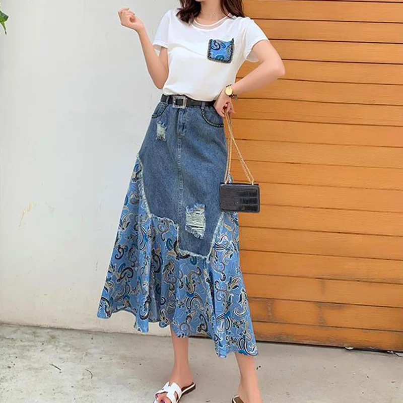 Summer High Waist Long Skirts  - Denim Skirt Midi Vintage 评论和价格
