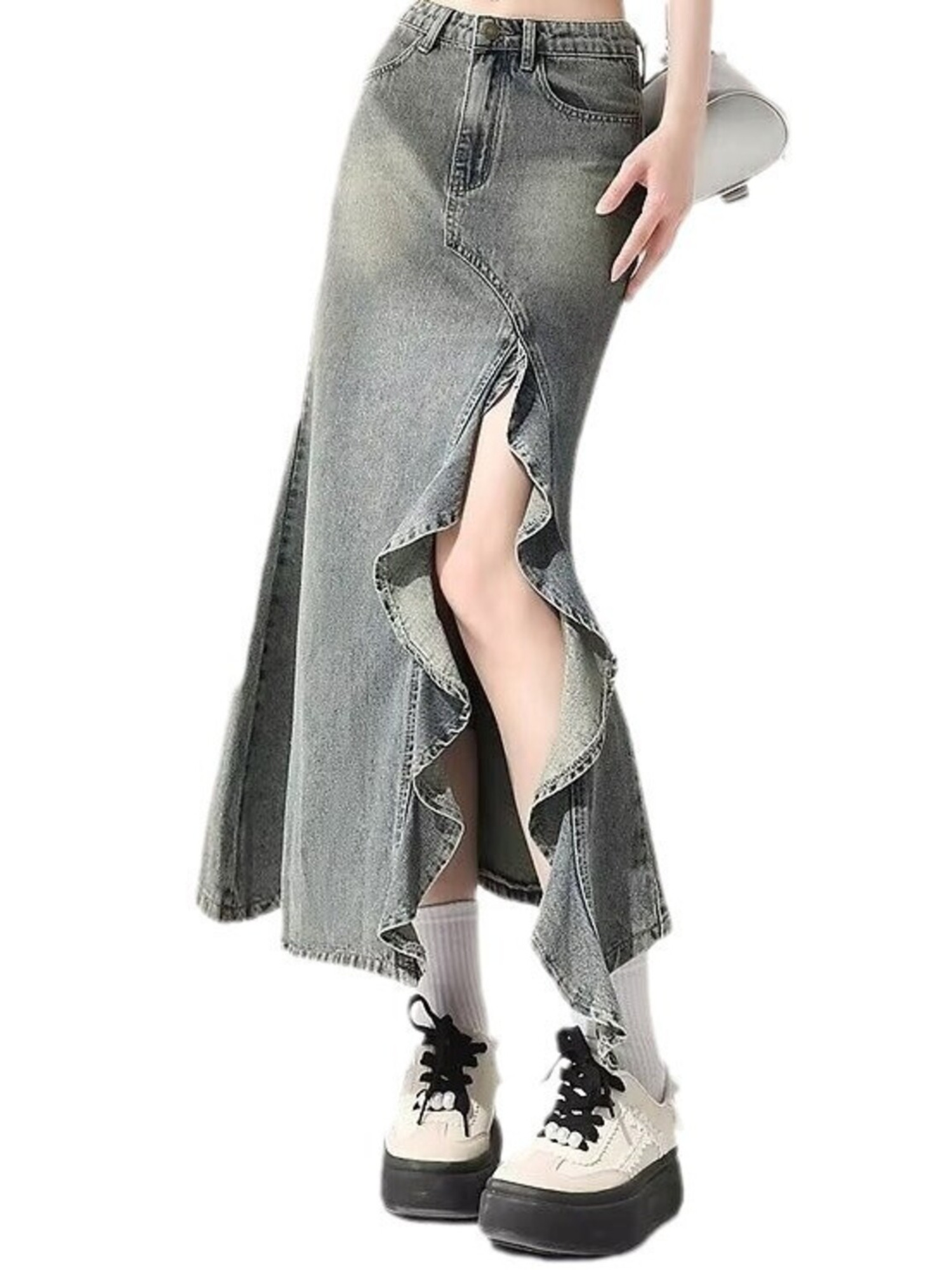 Women's Vintage Washed Denim M - Denim Skirt Midi Vintage 评论和价格