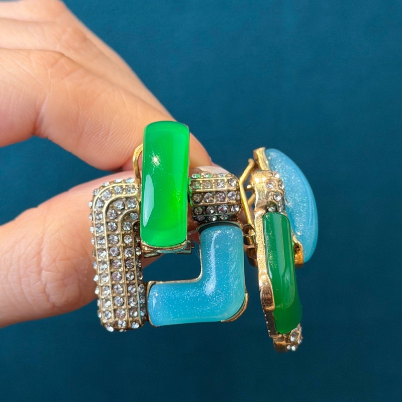 Vintage Blue Glass Green Geome - Vintage Fashion Jewelry Brands 评论和价格