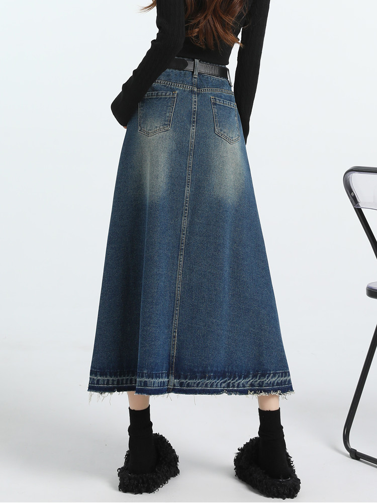 High Waist Vintage A-line Jean - Denim Skirt Midi Vintage 评论和价格