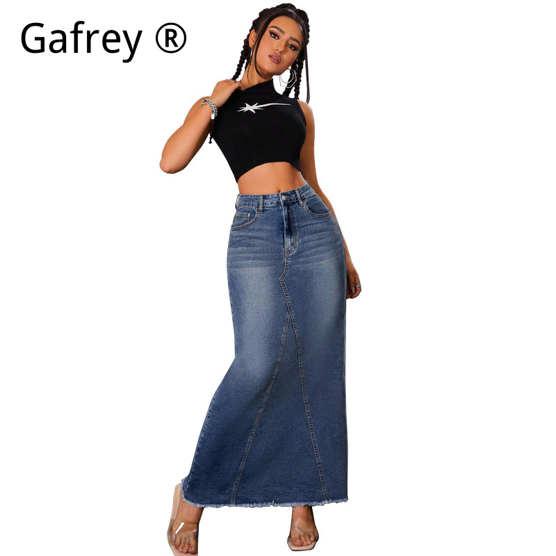 Women Denim Midi Skirt High Wa - Denim Skirt Midi Vintage 评论和价格