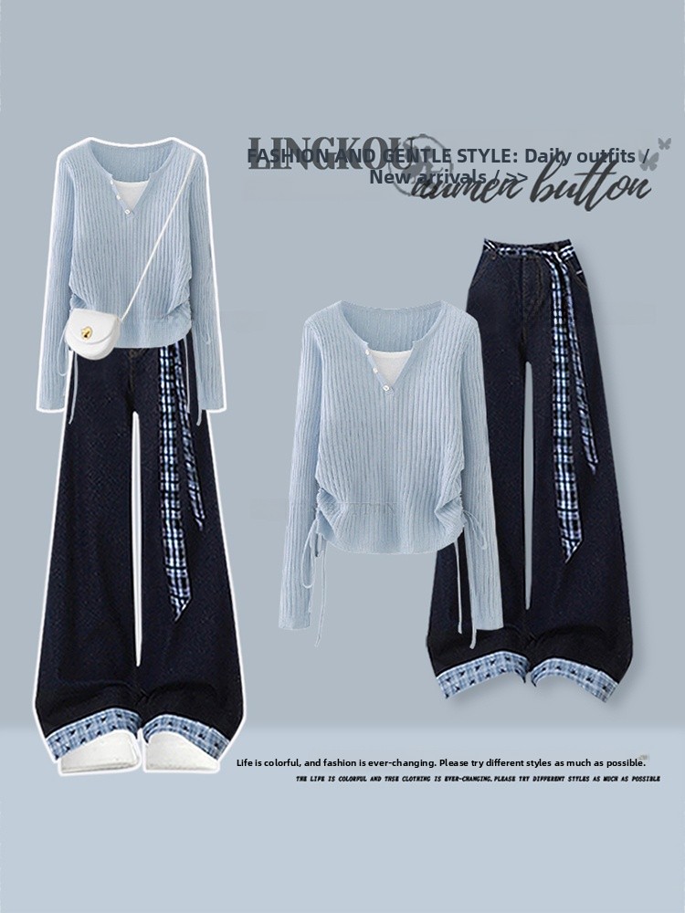Korean Style High Waist Knitte - Vintage Fashion Wear 评论和价格