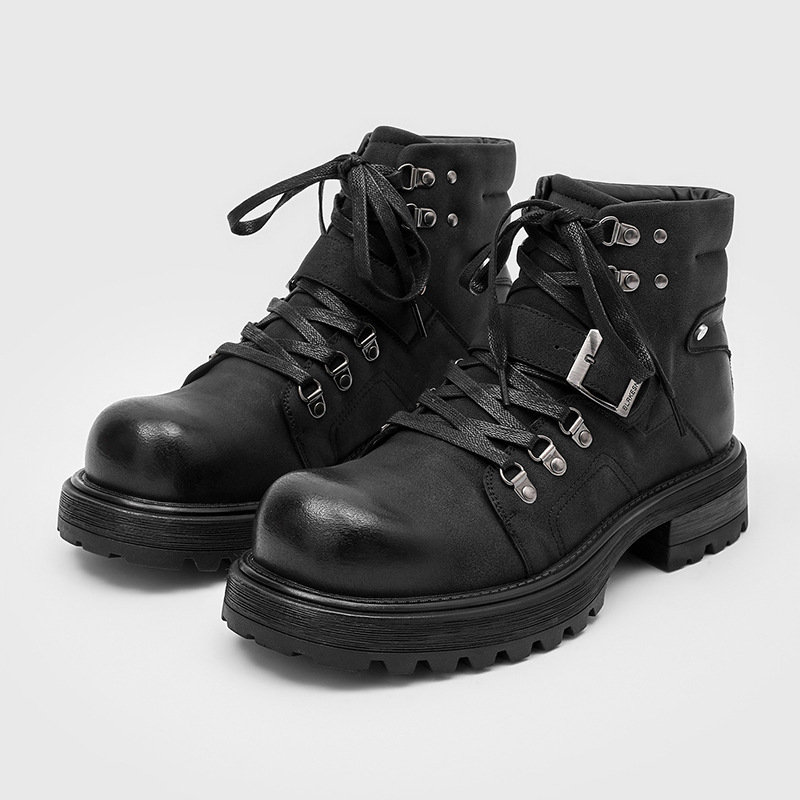 Brand Men Leather Boots Motorc - Vintage Old Fashion 评论和价格