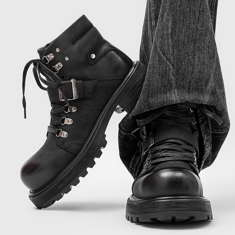 Brand Men Leather Boots Motorc - Vintage Old Fashion 评论和价格