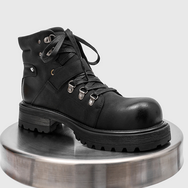 Brand Men Leather Boots Motorc - Vintage Old Fashion 评论和价格