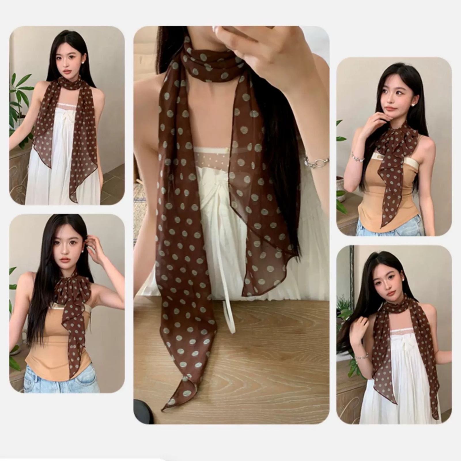Vintage Polka Dot Chiffon Scar - Vintage Fashion Wear 评论和价格