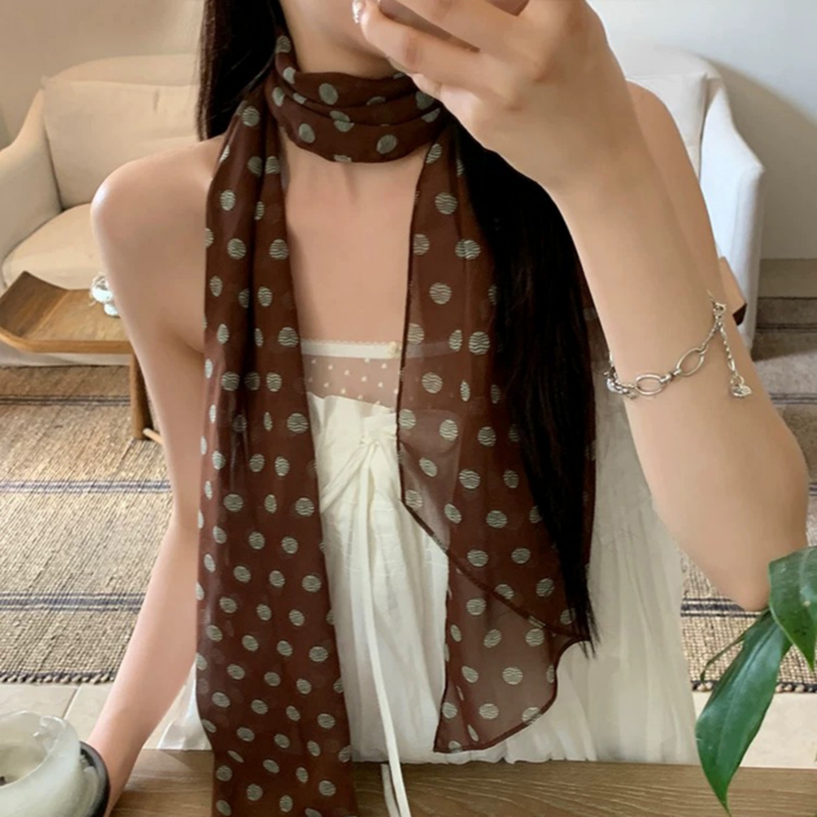 Vintage Polka Dot Chiffon Scar - Vintage Fashion Wear 评论和价格