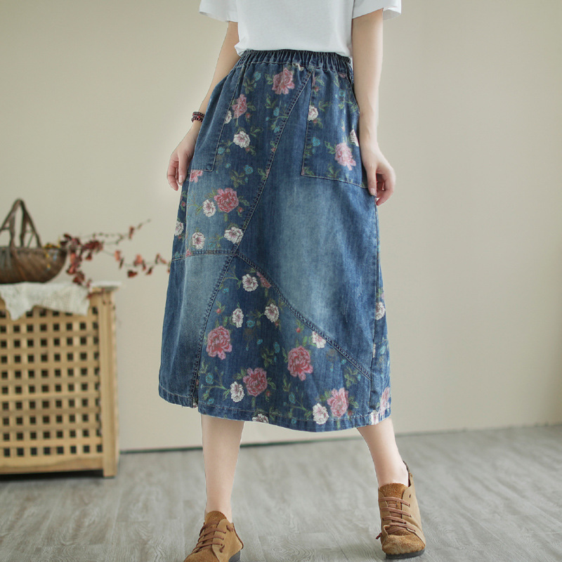 Japanese Vintage Mori Girl Flo - Denim Skirt Midi Vintage 评论和价格