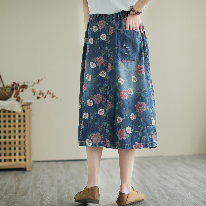 Japanese Vintage Mori Girl Flo - Denim Skirt Midi Vintage 评论和价格