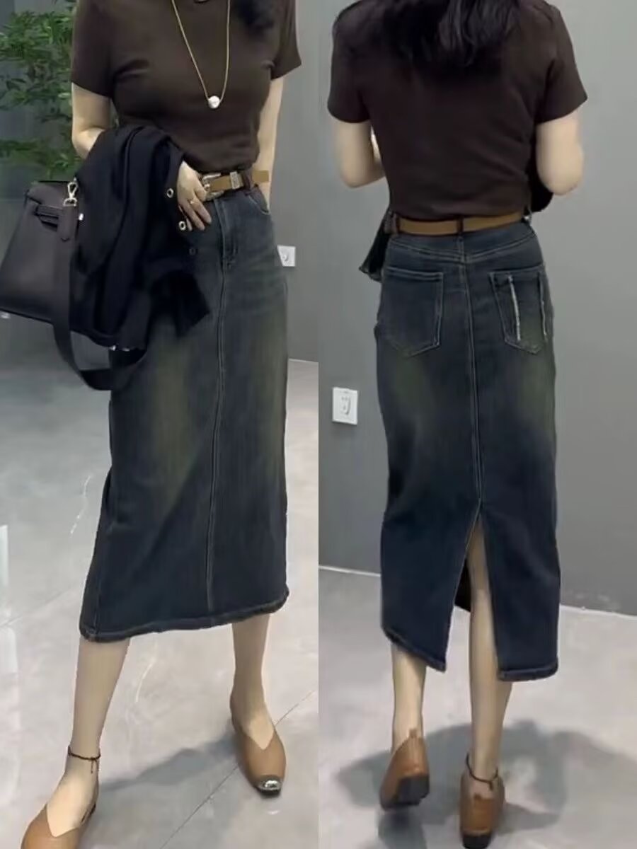 High Waist A-Line Midi Denim S - Denim Skirt Midi Vintage 评论和价格