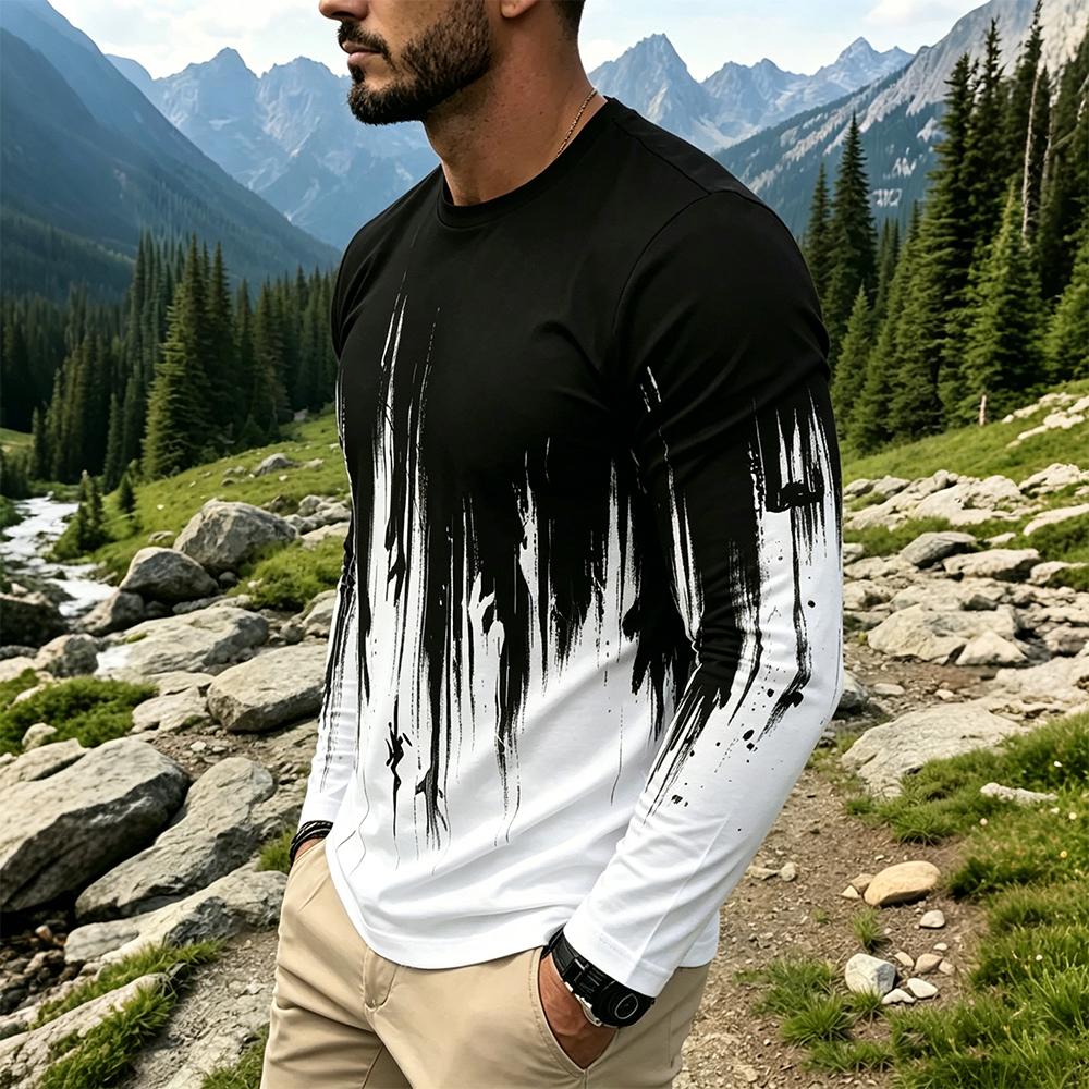 Men's Gradient Ink Splash Long - Vintage Fashion 评论和价格