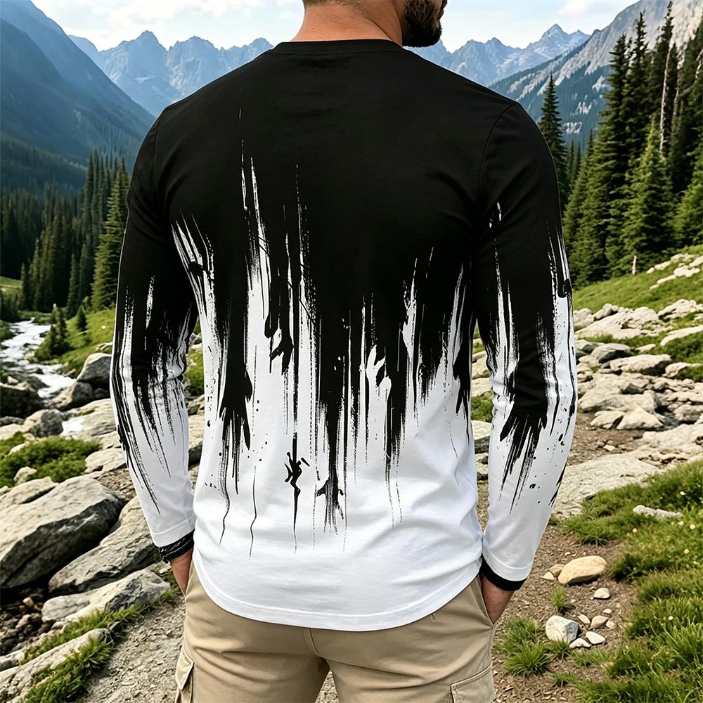Men's Gradient Ink Splash Long - Vintage Fashion 评论和价格